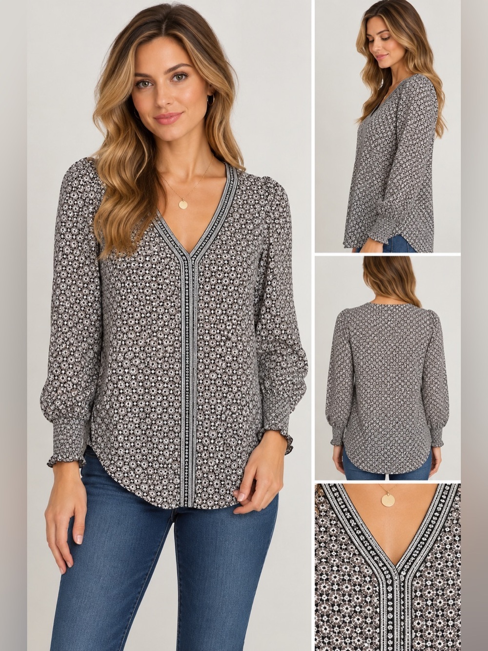 Women's Max Studio Printed Long Sleeve Blouse – Size Medium – Like New
